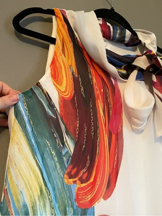 NWT Signature Robbie Bee Womens Sz 10 Petite Neck Tie Tiered Mini Dress Rt $89! - Picture 4 of 12